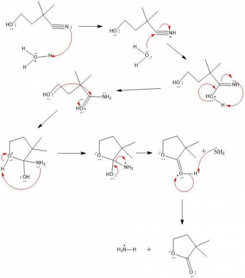 Acid catalyzed hydrolysis of hoch2ch2c(ch3)2cn forms compound a (c6h10o2). a shows a strong peak in