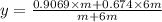 y=\frac{0.9069\times m+0.674\times 6m}{m+6m}