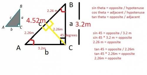 Solve the right triangle shown in the figure. bc=3.2m