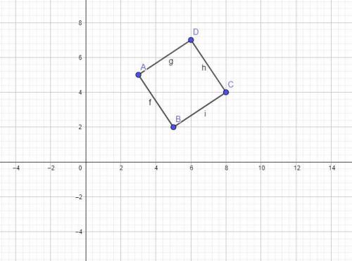 Quadrilateral abcd has coordinates a (3, 5), b (5, 2), c (8, 4), d (6, 7). quadrilateral abcd is a