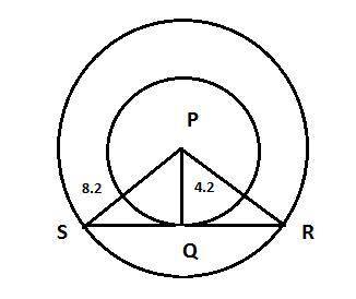 Point p is the center of two concentric circles. pq = 4.2 and ps = 8.2. mc027-2.jpg is tangent to th