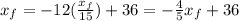 x_{f}=-12(\frac{x_{f}}{15} )+36=-\frac{4}{5} x_{f}+36