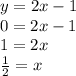 y=2x-1\\0=2x-1\\1=2x\\\frac{1}{2}=x