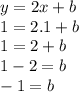 y=2x+b\\1=2.1+b\\1=2+b\\1-2=b\\-1=b