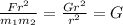\frac{Fr^2}{m_1m_2}=\frac{Gr^2}{r^2}=G