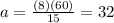 a=\frac{(8)(60)}{15}=32