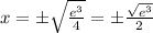 x=\pm \sqrt{\frac{e^{3} }{4} } =\pm \frac{\sqrt{e^{3} } }{2}