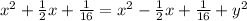 x^2+\frac{1}{2} x+\frac{1}{16} = x^2-\frac{1}{2} x+\frac{1}{16} + y^{2}
