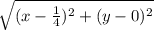 \sqrt{(x-\frac{1}{4})^{2} +(y-0)^{2} }