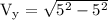\rm V_y = \sqrt{5^2-5^2}