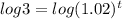 log3=log(1.02)^{t}