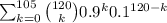 \large \sum_{k=0}^{105}\binom{120}{k}0.9^k0.1^{120-k}
