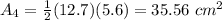 A_4=\frac{1}{2}(12.7)(5.6)=35.56\ cm^2