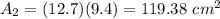 A_2=(12.7)(9.4)=119.38\ cm^2