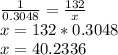 \frac{1}{0.3048}=\frac{132}{x}\\x=132*0.3048\\x=40.2336