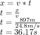 x=v*t\\t=\frac{x}{v}\\t=\frac{897m}{24.8m/s}\\t=36.17s
