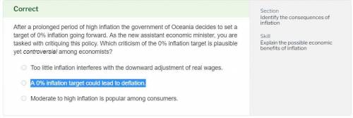 After a prolonged period of high inflation the government of oceania decides to set a target of 0% i