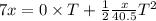 7x=0\times T+\frac{1}{2}\frac{x}{40.5}T^2