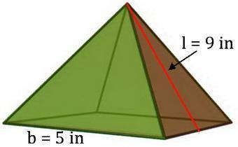 Identify the lateral area and surface area of a regular square pyramid with base edge length 5 in. a