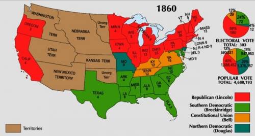 How did slavery and nativism contribute to the event shown on this map?  (i cannot attach map-but it