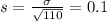 s = \frac{\sigma}{\sqrt{110}} = 0.1