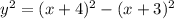 y^2=(x+4)^2-(x+3)^2