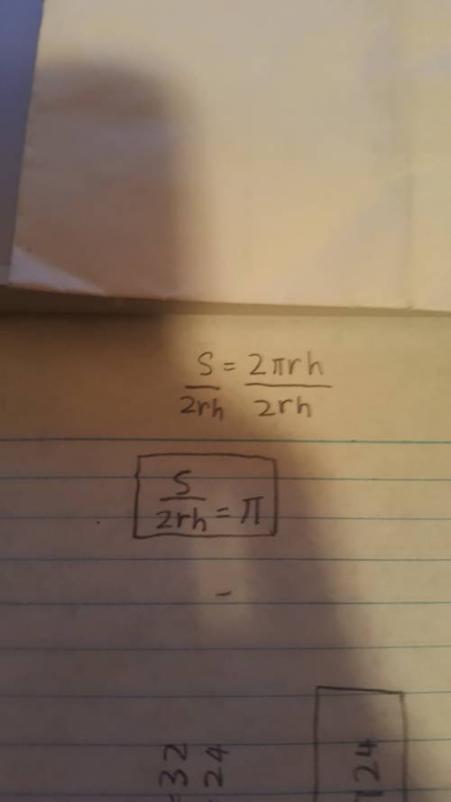 Solve s=2πrh for π  i need this answer asap