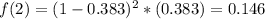 f(2) = (1-0.383)^{2}*(0.383) = 0.146