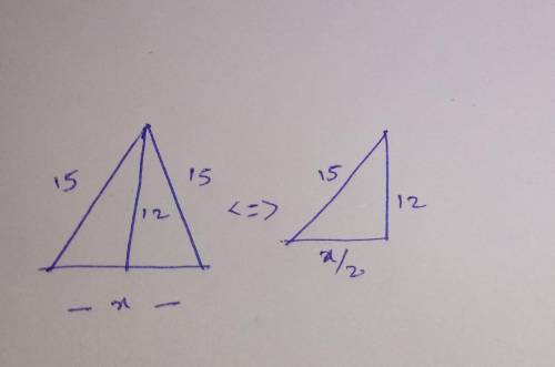 Find the value of x in the isosceles triangle shown below. 15