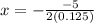 x=-\frac{-5}{2(0.125)}