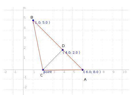 Calculate the area of triangle abc with altitude cd, given a (6,0) b(1,5) c (2,0) and d (4,2)
