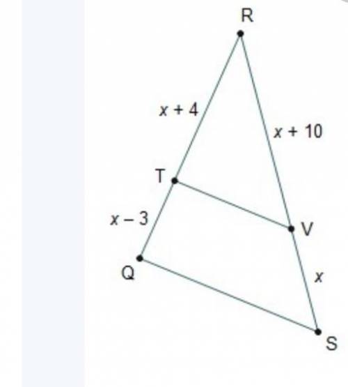 Which value of x would make line segment t v is parallel to line segment q s?  3 8 10 11