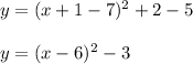 y=(x+1-7)^2+2-5\\\\y=(x-6)^2-3