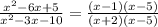 \frac{x^2-6x+5}{x^2-3x-10}=\frac{\left(x-1\right)\left(x-5\right)}{\left(x+2\right)\left(x-5\right)}