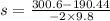 s= \frac{300.6 - 190.44}{-2 \times 9.8}