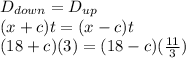 D_{down}=D_{up}\\(x+c)t=(x-c)t\\(18+c)(3)=(18-c)(\frac{11}{3})