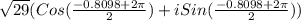 \sqrt{29}(Cos(\frac{-0.8098+2\pi}{2}) + i Sin(\frac{-0.8098+2\pi}{2}))