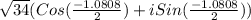 \sqrt{34}(Cos(\frac{-1.0808}{2}) + i Sin(\frac{-1.0808}{2}))