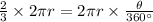 \frac{2}{3}\times 2\pi r=2\pi r\times \frac{\theta}{360^{\circ}}