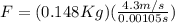 F = (0.148Kg)(\frac{4.3m/s}{0.00105s})