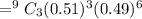 =^9C_3(0.51)^{3}(0.49)^{6}
