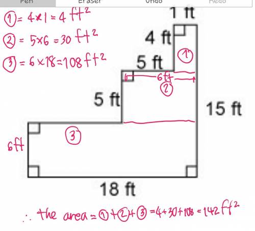 What is the area of this figure?  drag and drop the appropriate number into the box. a = ft² 112, 14