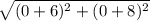 \sqrt{(0+6)^2+(0+8)^2}