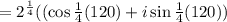 =2^{\frac{1}{4}}( (\cos \frac{1}{4}(120\degree) +i\sin \frac{1}{4}(120\degree))