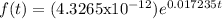 f(t)=(4.3265\textrm{x}10^{-12} )e^{0.017235t}