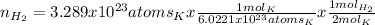 n_{H_{2} } = 3.289 x 10^{23} atoms_{K} x \frac{1 mol_{K} }{6.0221x 10^{23}  atoms_{K}} x \frac{1 mol_{H_{2}}}{2 mol_{K}}