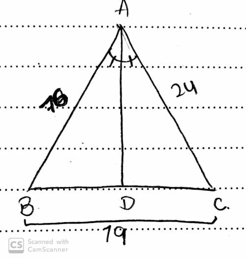 In triangle $abc$, $ab = 16$, $ac = 24$, $bc = 19$, and $ad$ is an angle bisector. find the ratio of