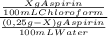 \frac{\frac{XgAspirin}{100mLChloroform} }{\frac{(0,25g-X)gAspirin}{100mLWater} }