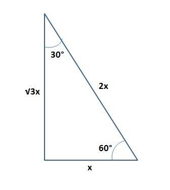Using the technique in the model above, find the missing sides in this 30°-60°-90° right triangle. s