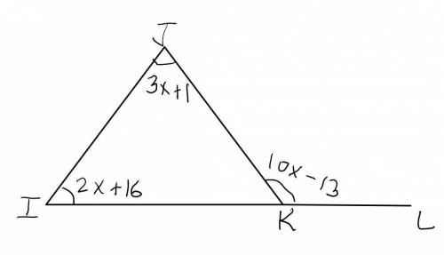 In aijk, ik is extended through point k to point l, m_jkl = (10x – 13), mzijk = (3x + 1)', and mzkij